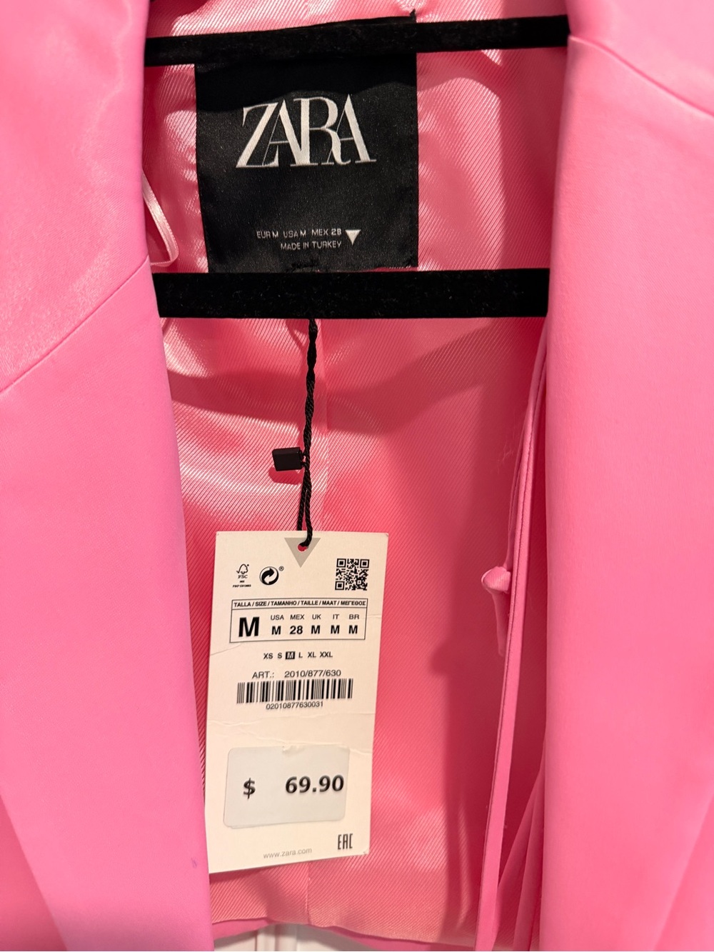 ZARA Bright Pink Cropped Drawstring Blazer - Picture 4 of 5